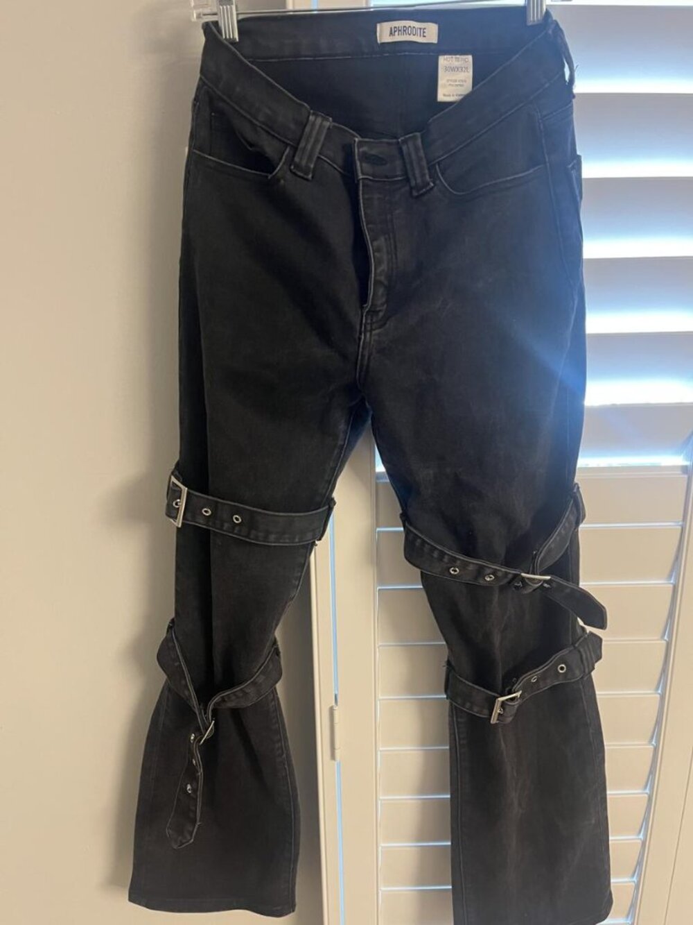 Hot Topic Aphrodite bondage buckle flare jeans